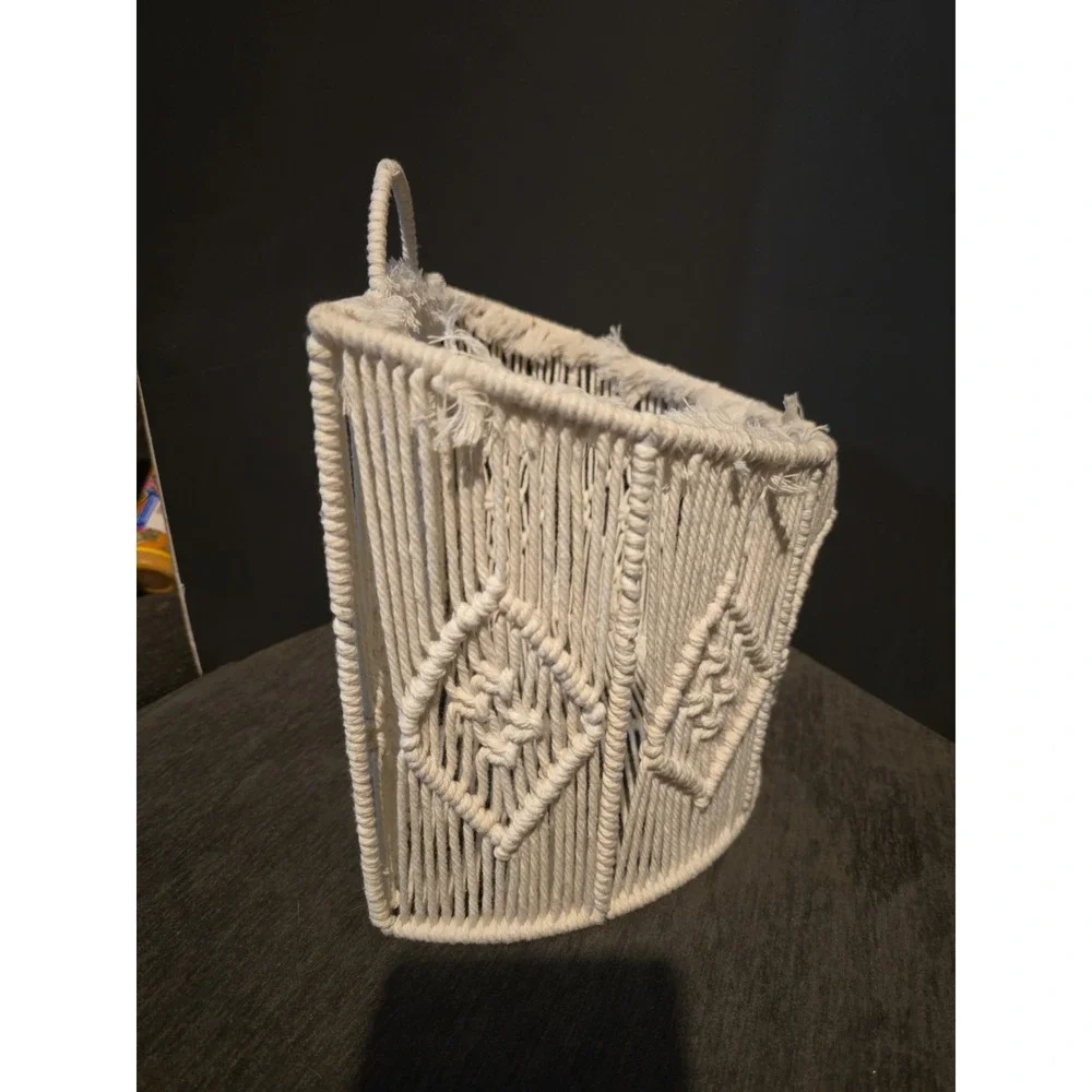 Boho Macrame Wall Hanging Basket Woven Pocket Planter Storage Large Size Cream